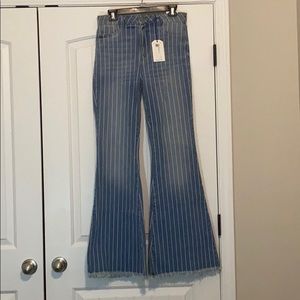 Denim White Striped Flares